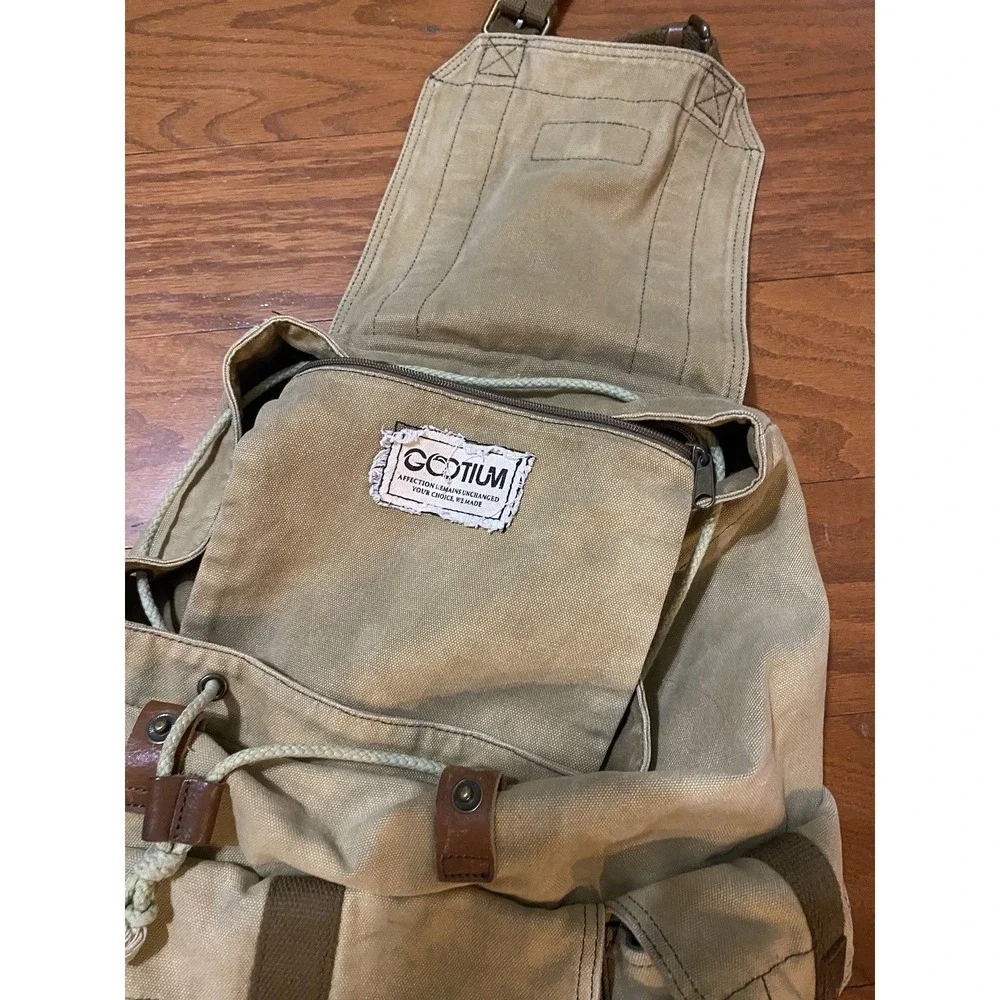 Gootium Canvas Rucksack Backpack Bag Drawstring Buckle Close Messenger Outdoor